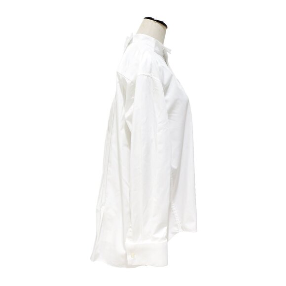 SACAI White Poplin Asymmetrical Tuxedo Collar Pleated Oversized Shirt 1 - Picture 10 of 12